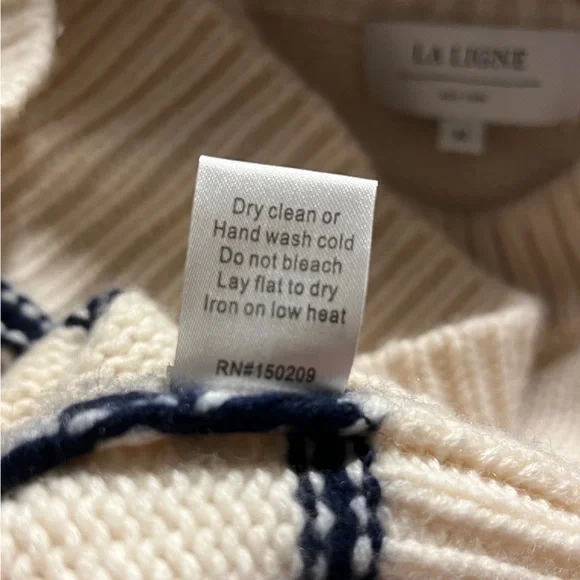 La Ligne Marin Sweater | US M | Cream/Navy Striped Wool & Cashmere Crewneck - Picture 8 of 16